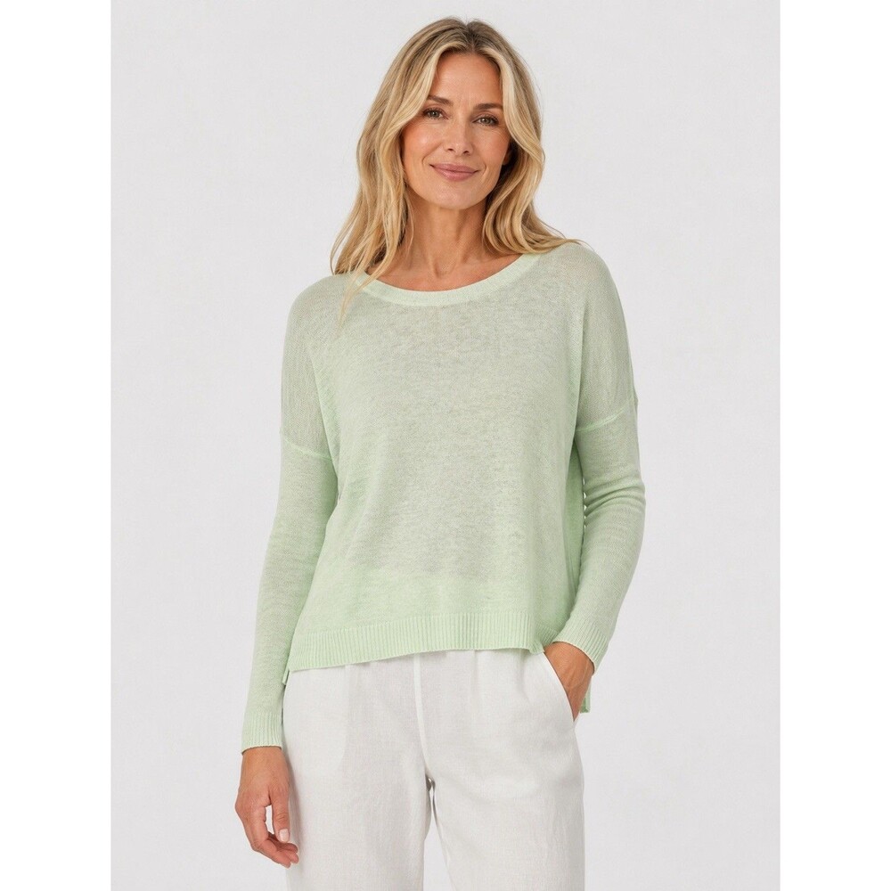Eileen Fisher Organic Linen Boxy Knit Top – Soft Mint Green Size L